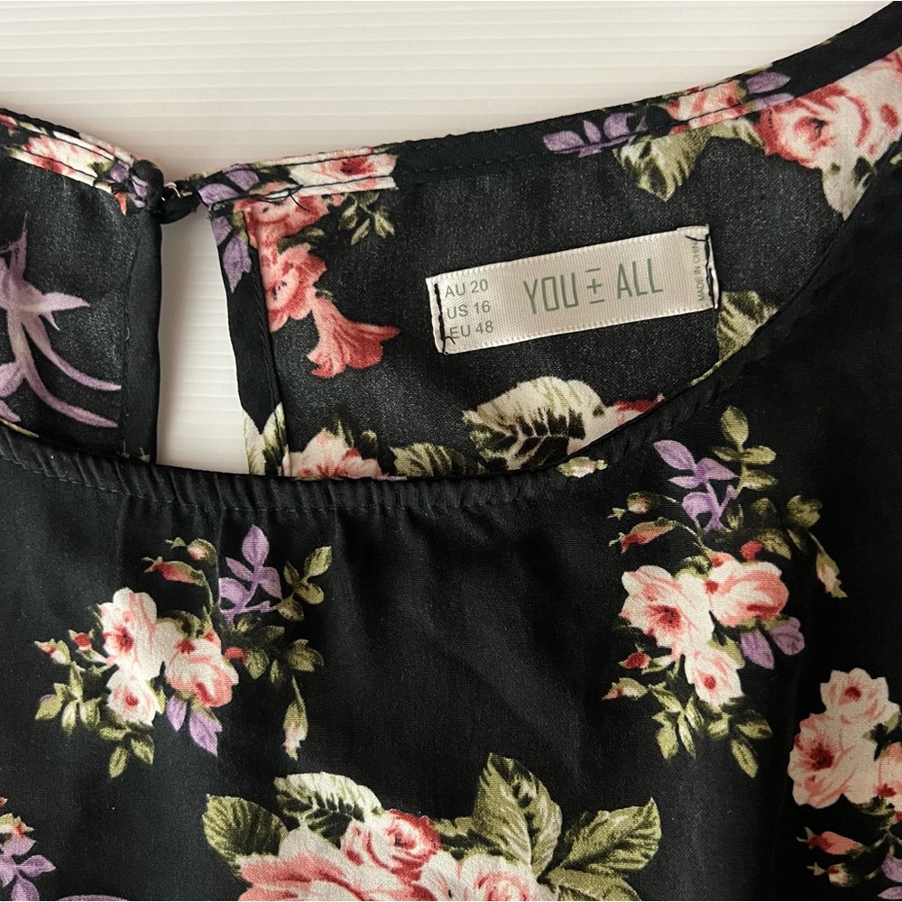 You + All Floral Top with Tie Black & Pink Flared Bell Sleeve Plus Size 20 - Picture 5 of 7